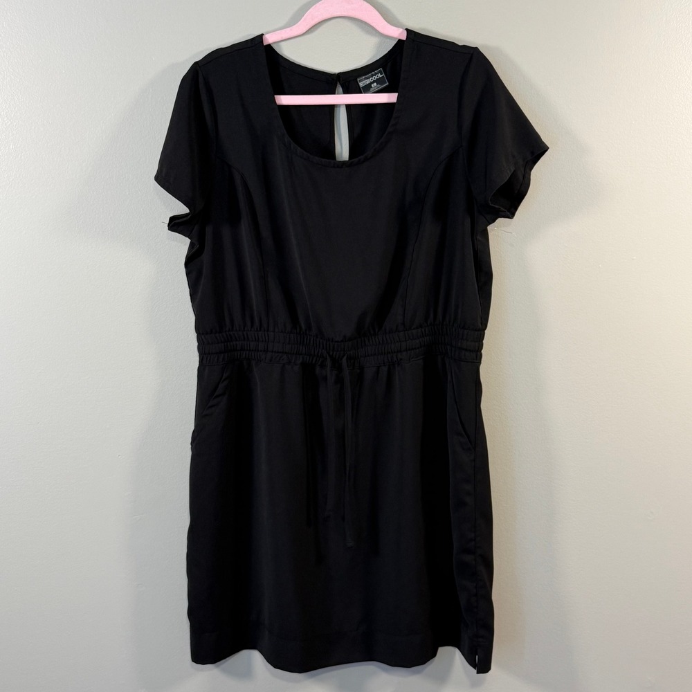 32 Degrees Cool Womens Black Short Sleeve Active Dress Elastic Waist Pockets L